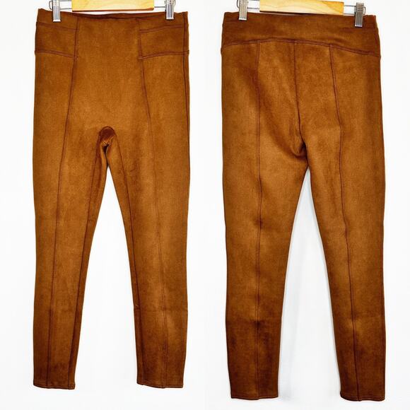 Spanx Faux Suede High Rise Tummy Shaping Rich Caramel Leggings Pant Small Petite - Picture 4 of 15